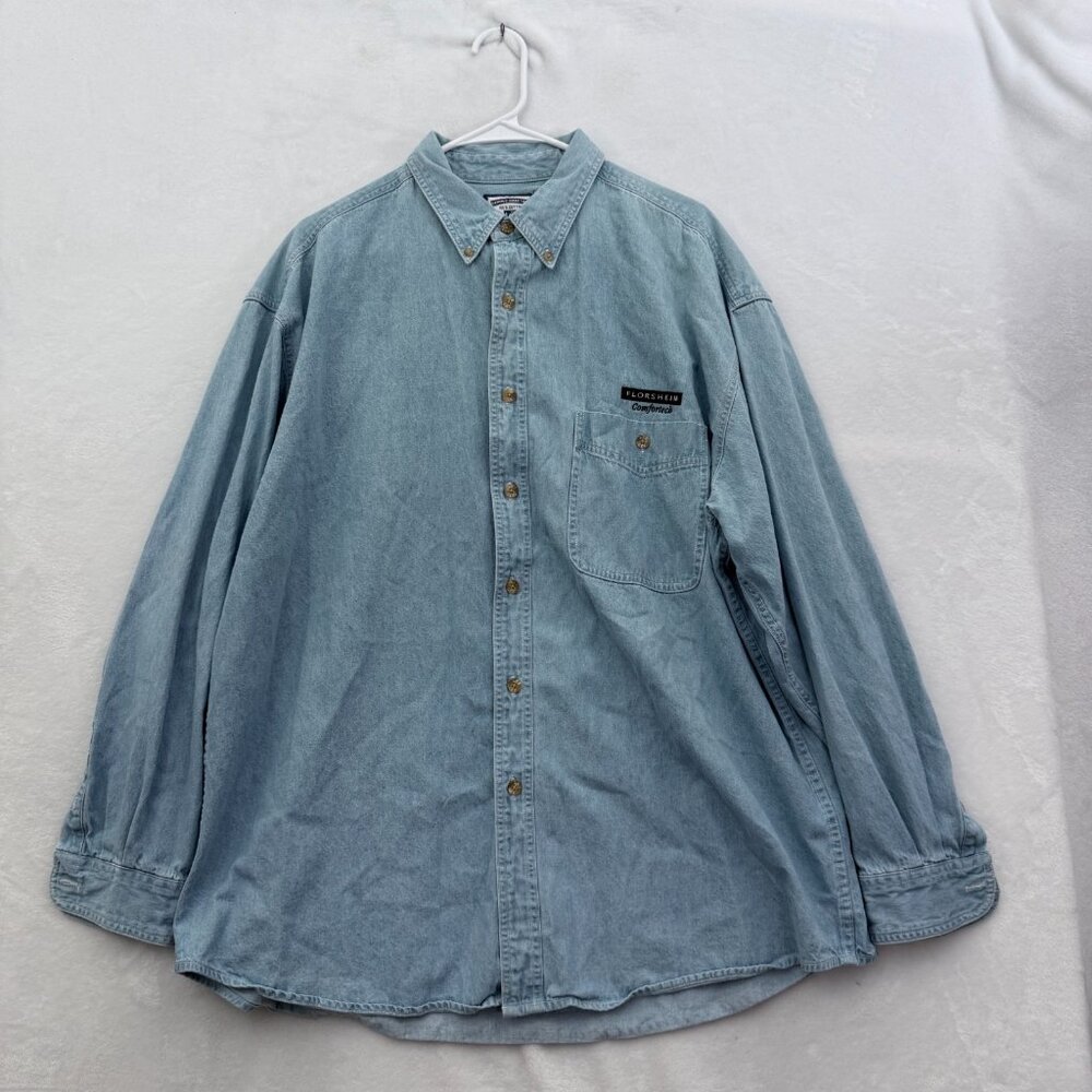 Vintage Lee Denim Shirt Mens XL Blue Pocket Workwear Outdoor Button Up